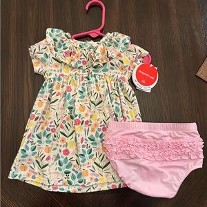 NWT 3-6mo Magnetic Me Floral Cream Dress with Pink Ruffle Bloomers